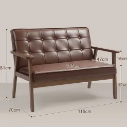 Sofá Como Homcom 2 plazas marrón 81x115x70 cm