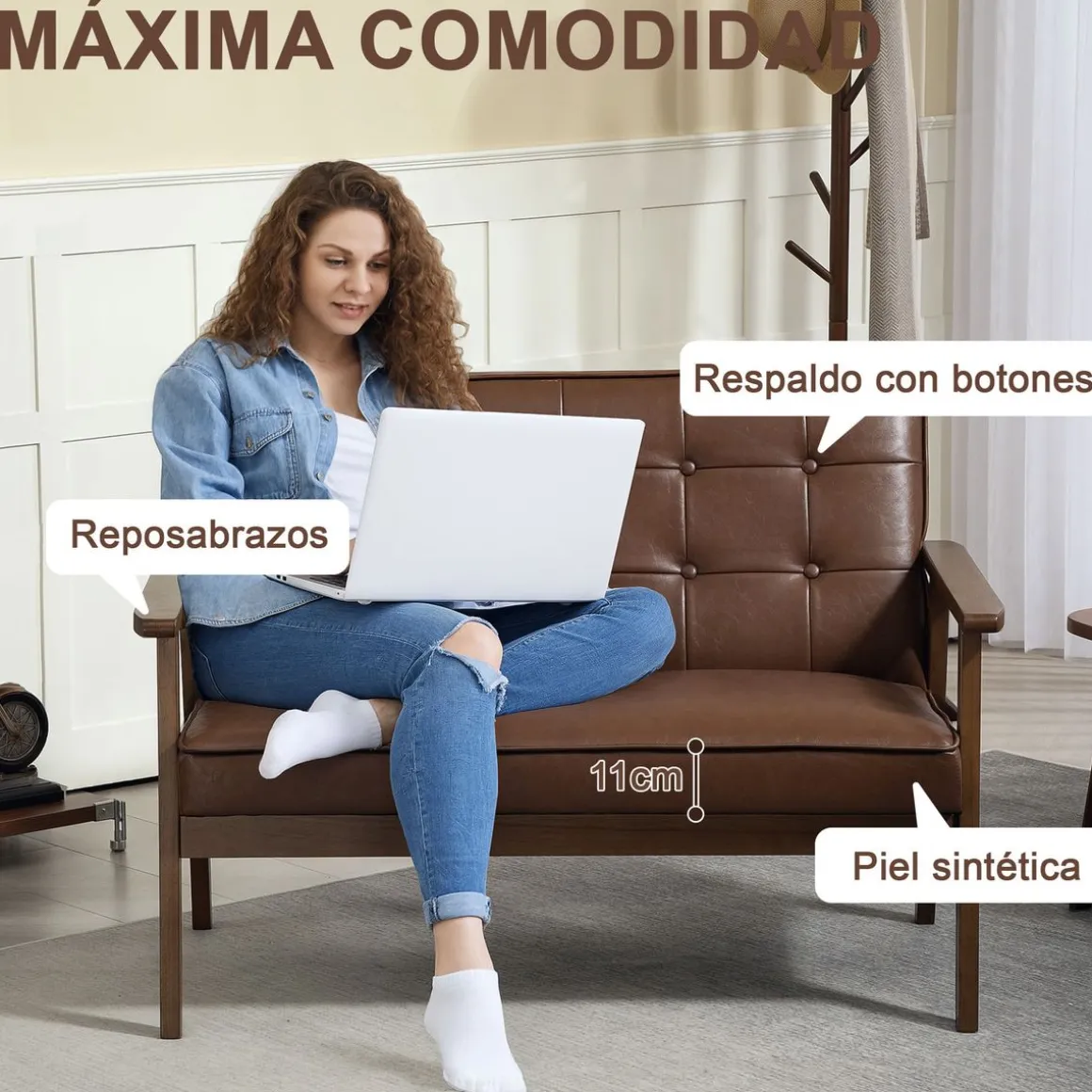 Sofá Como Homcom 2 plazas marrón 81x115x70 cm