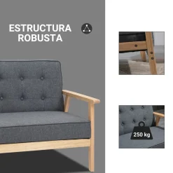 Sofá Craik Homcom 2 plazas patas antideslizantes gris 78x113x67 cm