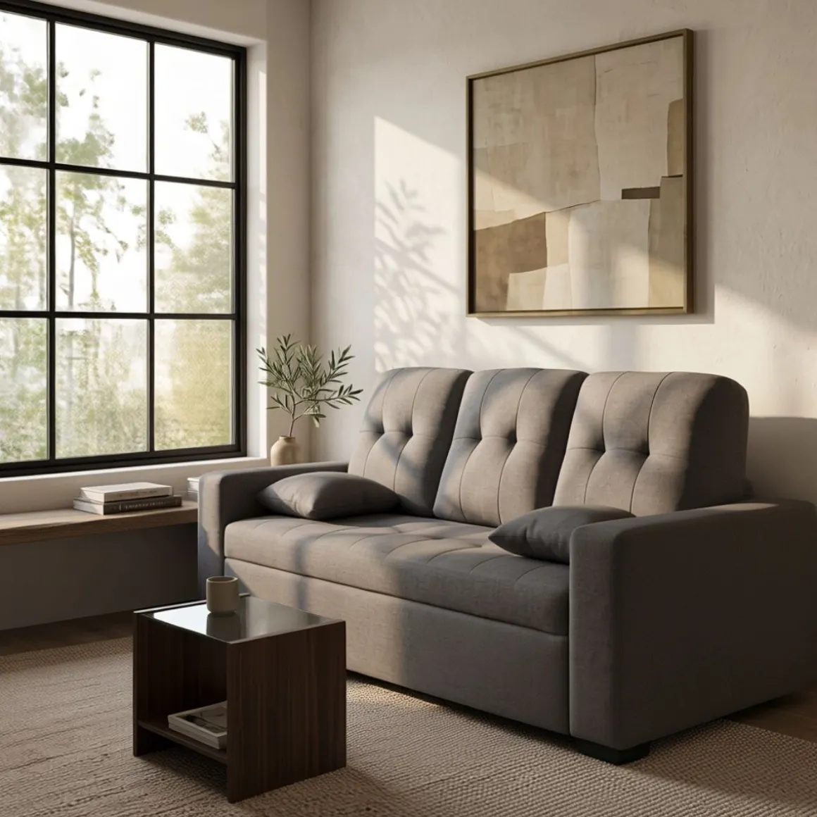 Sofá Egeo 3 plazas tapizado tela Malmo gris 96x188x82 cm