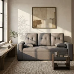 Sofá Egeo 3 plazas tapizado tela Malmo gris 96x188x82 cm