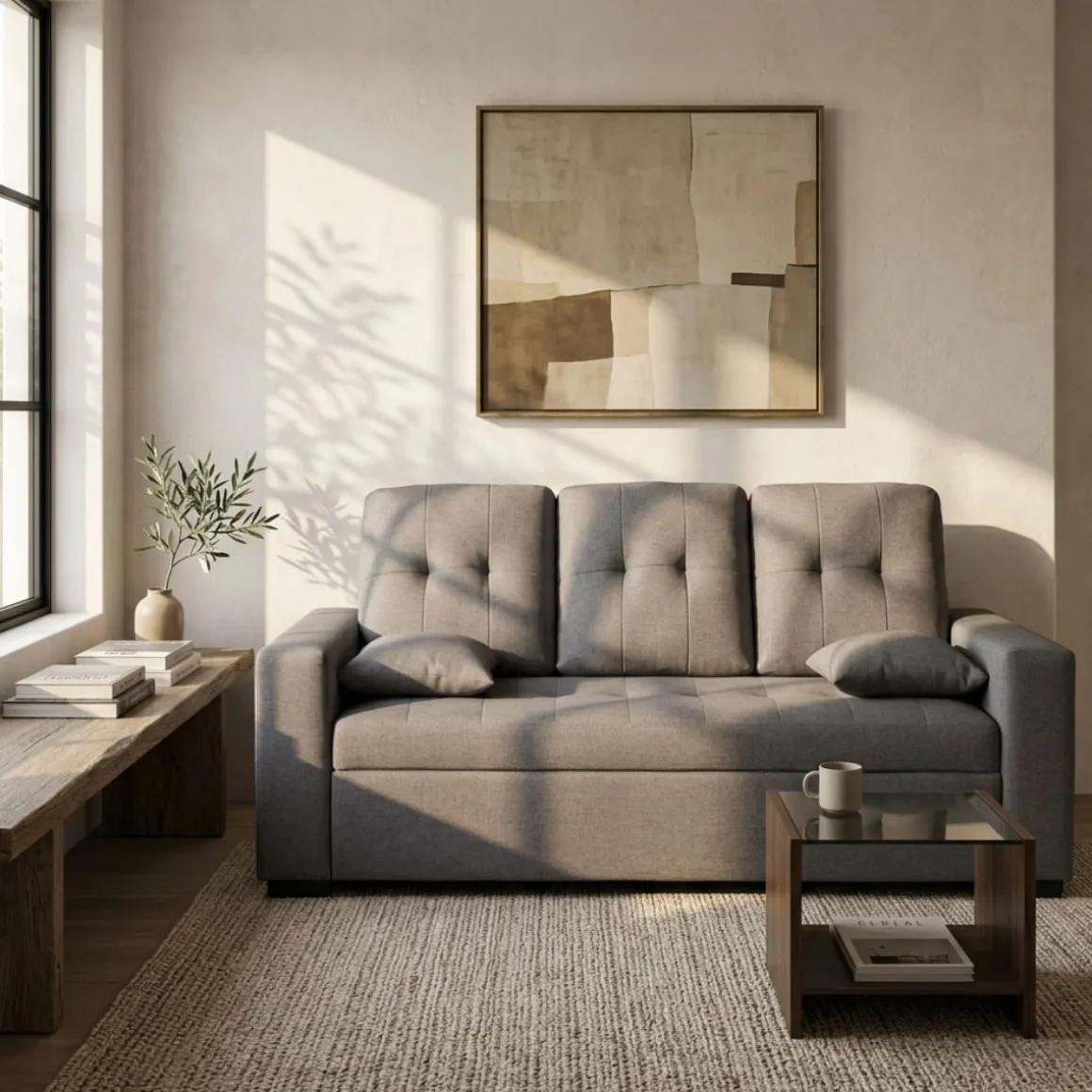 Sofá Egeo 3 plazas tapizado tela Malmo gris 96x188x82 cm