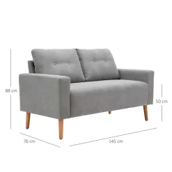 Sofá Neptuno Homcom 2 plazas con reposabrazos gris 88x145x76 cm