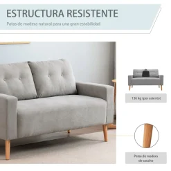 Sofá Neptuno Homcom 2 plazas con reposabrazos gris 88x145x76 cm