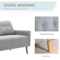 Sofá Neptuno Homcom 2 plazas con reposabrazos gris 88x145x76 cm