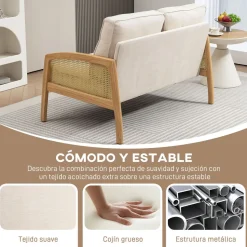 Sofá Rueca Homcom 2 plazas beige 88x123x75 cm