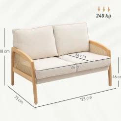 Sofá Rueca Homcom 2 plazas beige 88x123x75 cm