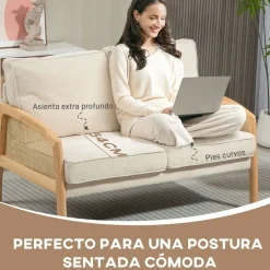 Sofá Rueca Homcom 2 plazas beige 88x123x75 cm