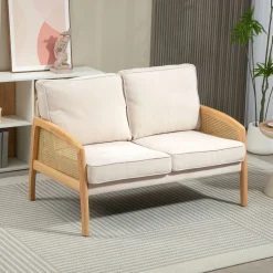 Sofá Rueca Homcom 2 plazas beige 88x123x75 cm
