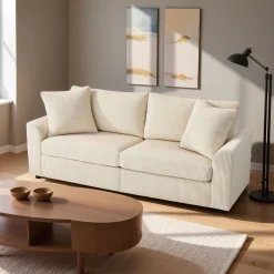 Sofá Terra Homcom 3 plazas con 2 cojines crema 88x212x80 cm