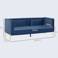 Sofá Tiramisú Homcom 3 plazas con cojines azul marino 76x194,5x76 cm