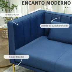 Sofá Tiramisú Homcom 3 plazas con cojines azul marino 76x194,5x76 cm