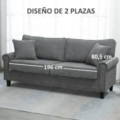 Sofá Viator Homcom 3 plazas tapizado con cojines gris 89x196x80,5 cm