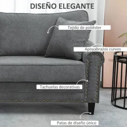 Sofá Viator Homcom 3 plazas tapizado con cojines gris 89x196x80,5 cm