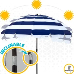 Sombrilla Air Max Aktive Beach altura regulable protección UV50 azul/blanco Ø240 cm