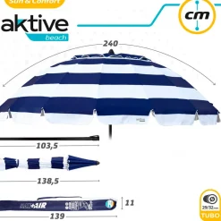Sombrilla Air Max Aktive Beach altura regulable protección UV50 azul/blanco Ø240 cm