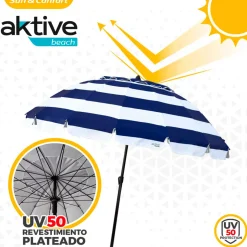 Sombrilla Air Max Aktive Beach altura regulable protección UV50 azul/blanco Ø240 cm