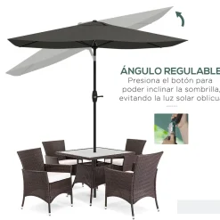 Sombrilla Charlotte Outsunny rectangular manivela + protección UV50+ gris 248x205x290 cm
