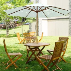 Sombrilla con estructura de madera blanco crema Ø300x250 cm