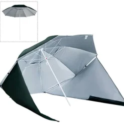 Sombrilla con paneles laterales Outsunny protección UV verde oscuro Ø210x222 cm
