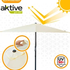 Sombrilla cuadrada Aktive Garden con poleas protección UV50 crema 300x300 cm
