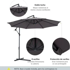 Sombrilla de jardín excéntrica Outsunny gris Ø295x245 cm