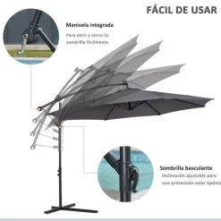 Sombrilla de jardín excéntrica Outsunny gris Ø295x245 cm