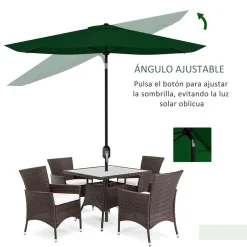 Sombrilla de jardín Gari Outsunny reclinable 6 varillas + manivela verde 248x205x290 cm