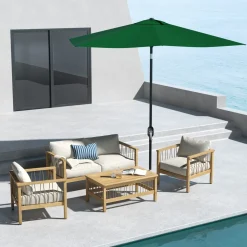 Sombrilla de jardín Gari Outsunny reclinable 6 varillas + manivela verde 248x205x290 cm