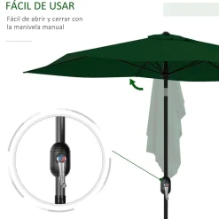 Sombrilla de jardín Gari Outsunny reclinable 6 varillas + manivela verde 248x205x290 cm