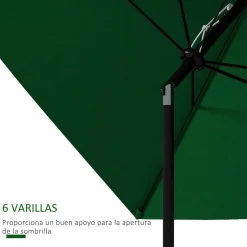 Sombrilla de jardín Gari Outsunny reclinable 6 varillas + manivela verde 248x205x290 cm