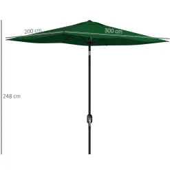 Sombrilla de jardín Gari Outsunny reclinable 6 varillas + manivela verde 248x205x290 cm
