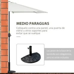 Sombrilla de jardín Outsunny con manivela semicircular crema 236x269x138 cm