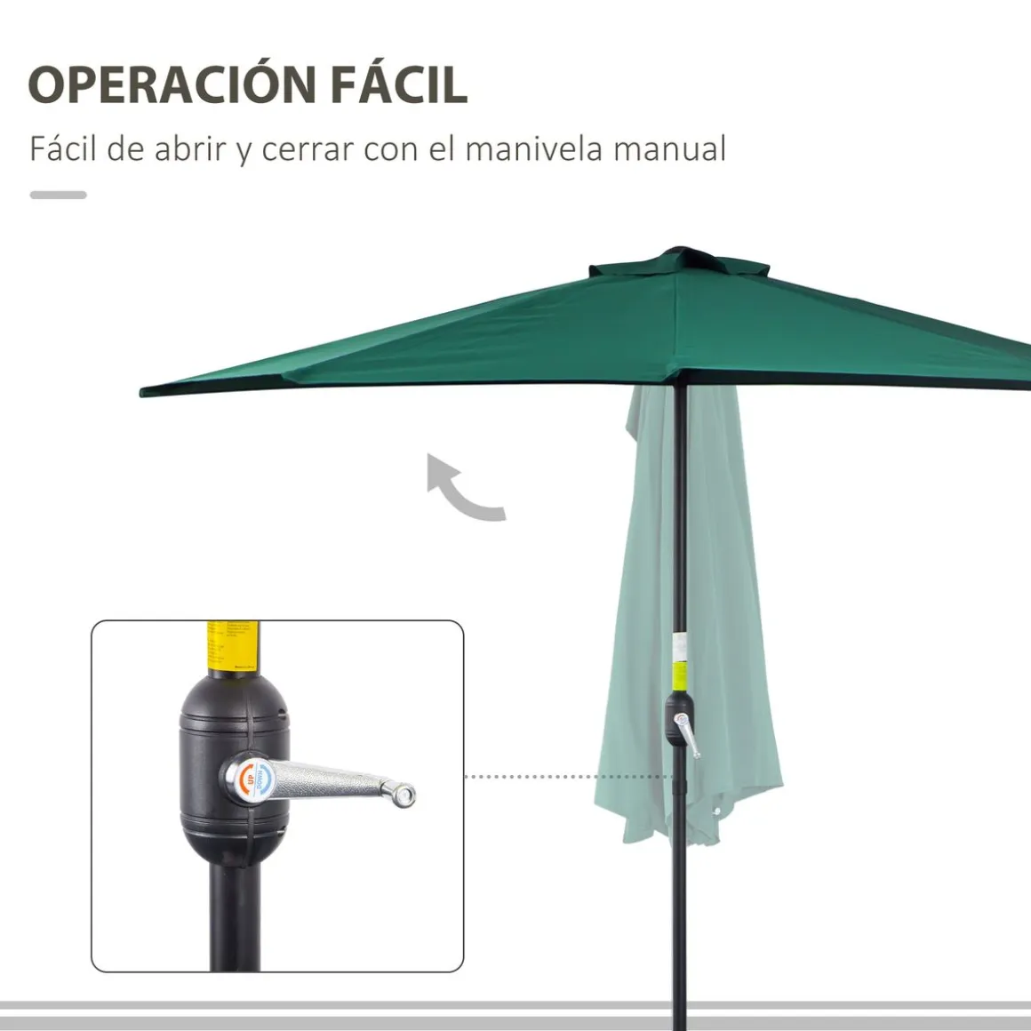 Sombrilla de jardín Outsunny con manivela 236x269x138 cm
