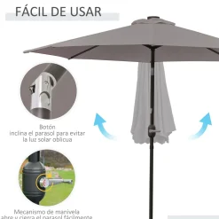 Sombrilla de jardín Outsunny 32 luces LED con manivela Ø265x233 cm
