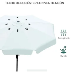 Sombrilla de jardín Outsunny inclinable con ventilación y manivela beige Ø266x248,5 cm