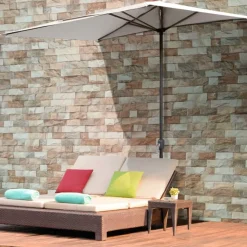 Sombrilla de jardín Outsunny semicircular con manivela crema 245x230x130 cm