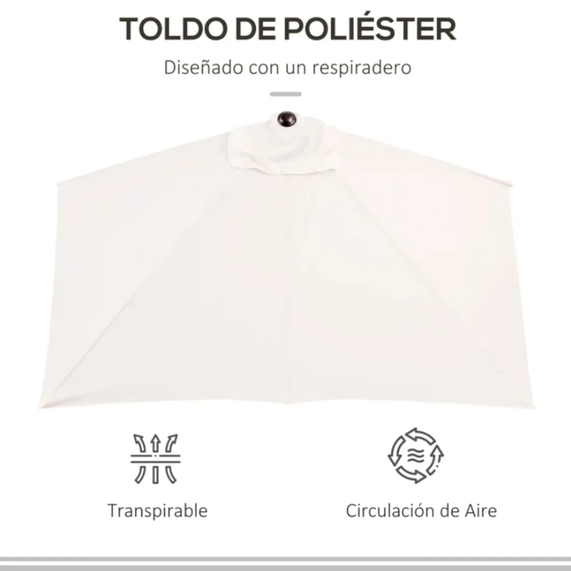Sombrilla de jardín Outsunny semicircular con manivela crema 245x230x130 cm