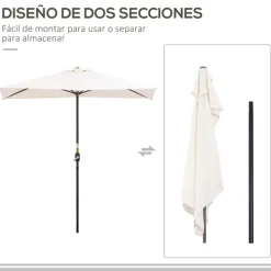 Sombrilla de jardín Outsunny semicircular con manivela crema 245x230x130 cm
