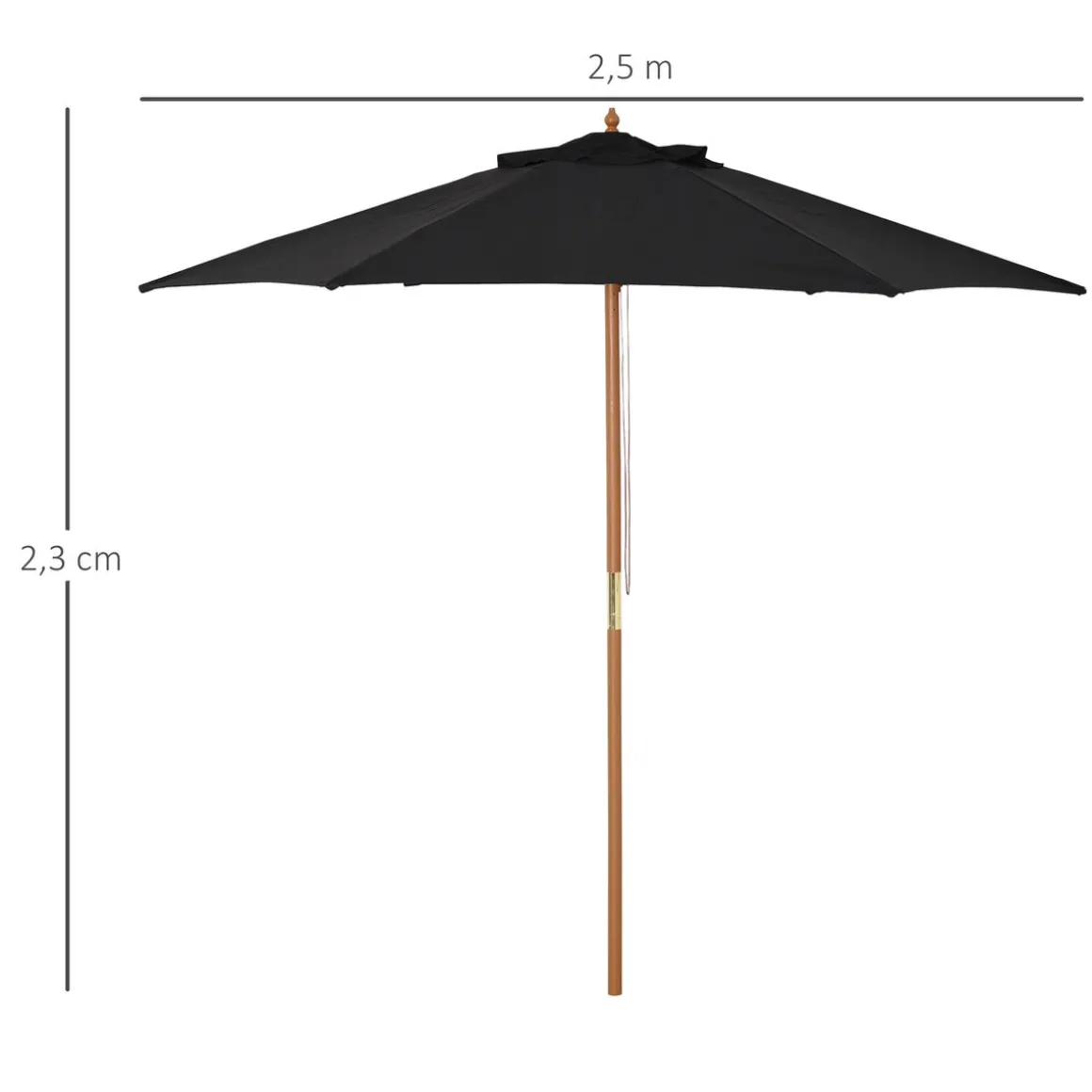 Sombrilla de jardín Outsunny apertura con cuerda negro Ø250x230 cm