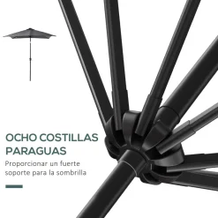 Sombrilla de jardín Outsunny techo inclinable luz LED gris oscuro 248x268x205 cm