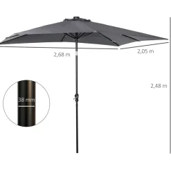 Sombrilla de jardín Outsunny techo inclinable luz LED gris oscuro 248x268x205 cm