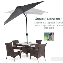 Sombrilla de jardín Outsunny techo inclinable luz LED gris oscuro 248x268x205 cm