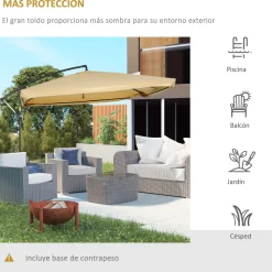 Sombrilla de jardín Vila Outsunny excéntrica + mosquitera beige 265x296 cm