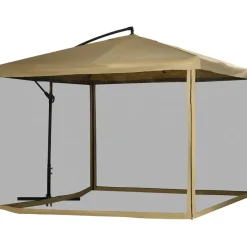 Sombrilla de jardín Vila Outsunny excéntrica + mosquitera beige 265x296 cm