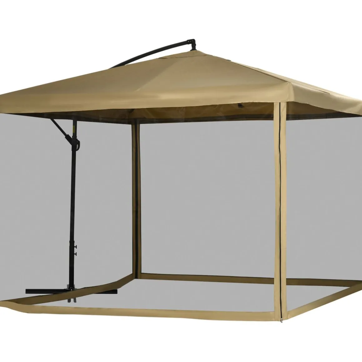 Sombrilla de jardín Vila Outsunny excéntrica + mosquitera beige 265x296 cm