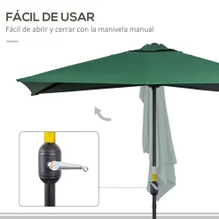 Sombrilla de pared Boston Outsunny protección UV30+ verde 245x230x130 cm