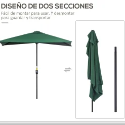 Sombrilla de pared Boston Outsunny protección UV30+ verde 245x230x130 cm