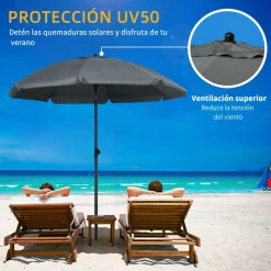 Sombrilla de playa Bali Outsunny ángulo ajustable protección UV50+ Ø180x209 cm