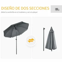 Sombrilla de playa Bali Outsunny ángulo ajustable protección UV50+ Ø180x209 cm